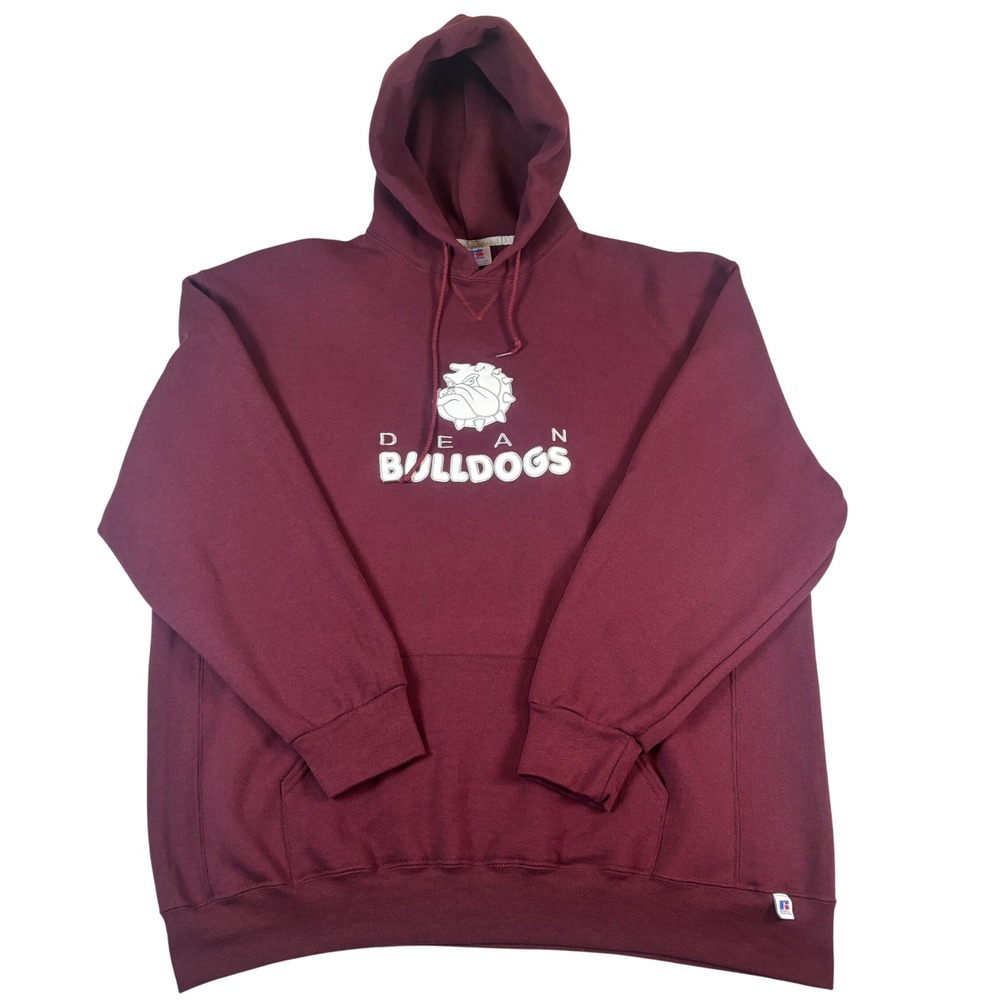 Vintage Russell Athletic Dean Bulldogs Hoodie Mens 3XL Maroon Sweatshirt USA 3X